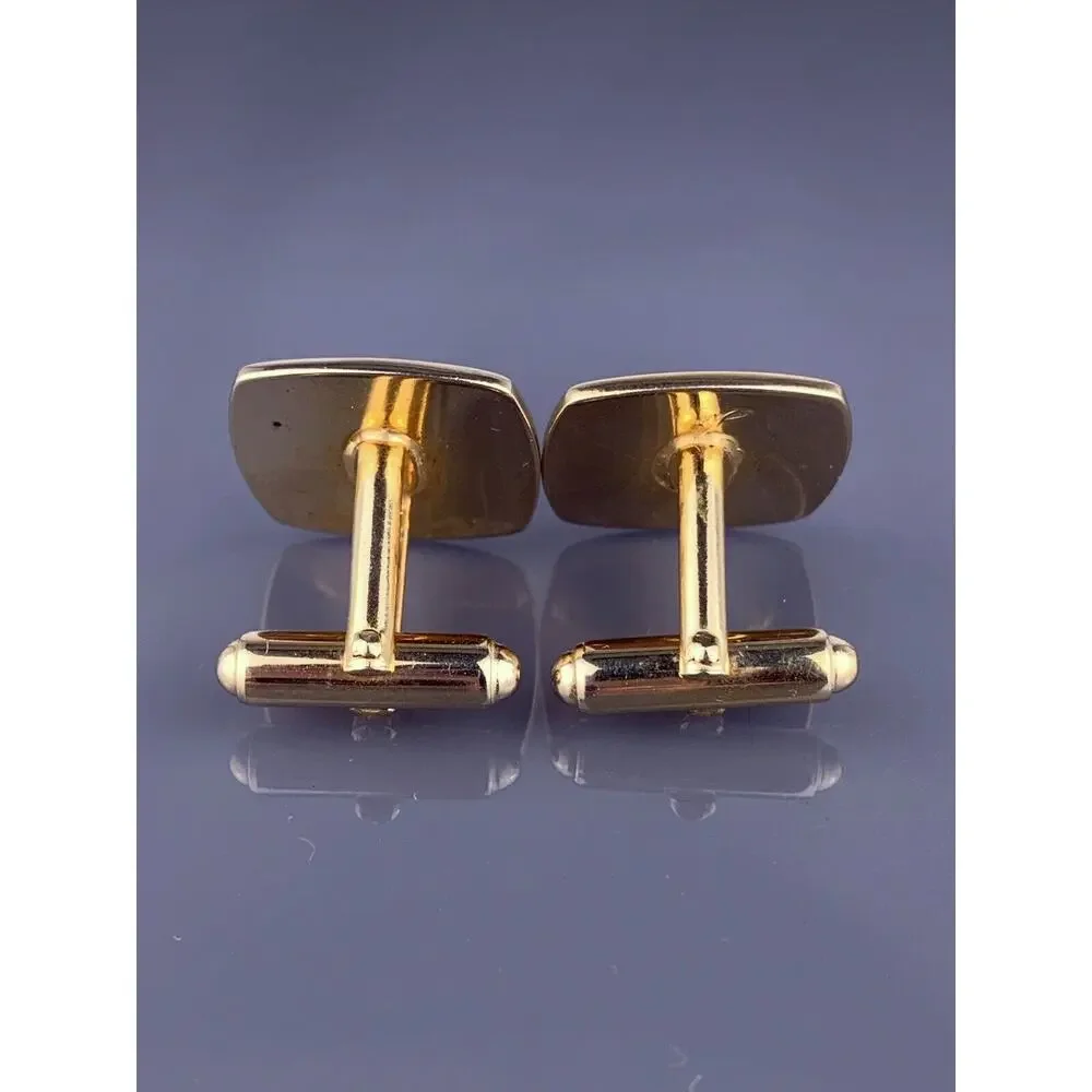 Simple Mid Century Modern Cufflinks Gold Tone Abstract Stain Glass Shape Vintage